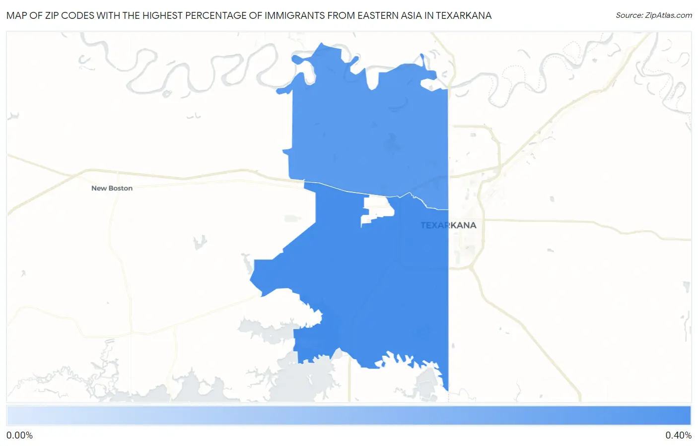 Zip Codes with the Highest Percentage of Immigrants from Eastern Asia in Texarkana Map