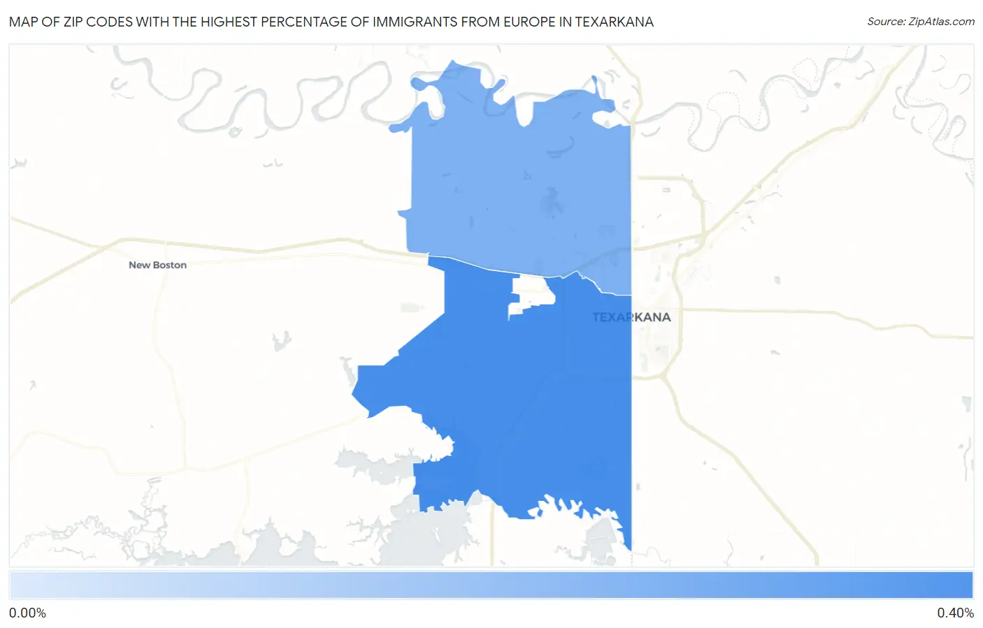 Zip Codes with the Highest Percentage of Immigrants from Europe in Texarkana Map