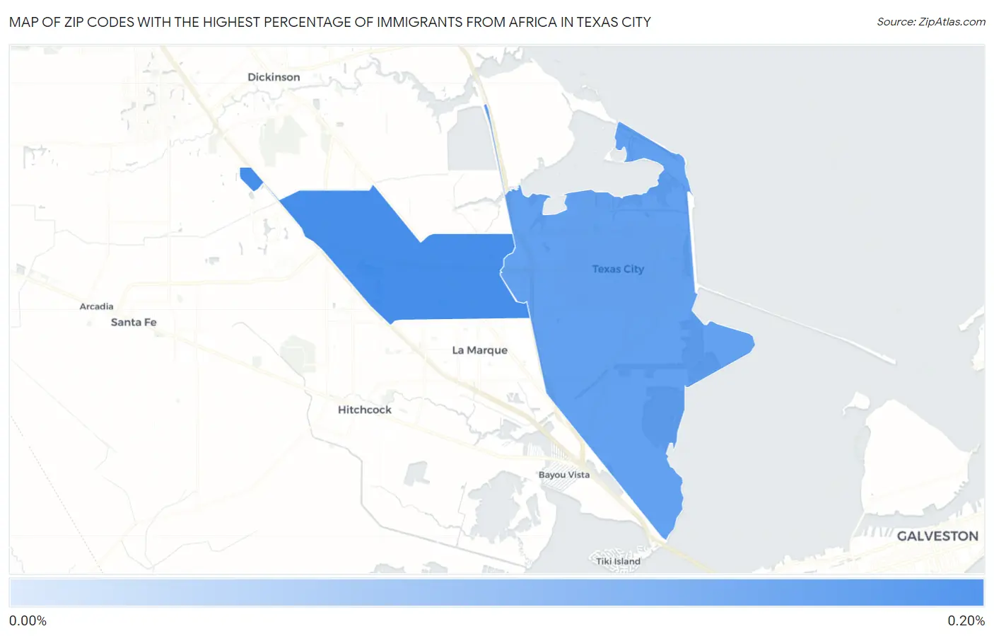 Zip Codes with the Highest Percentage of Immigrants from Africa in Texas City Map