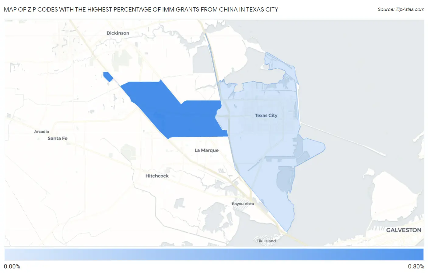 Zip Codes with the Highest Percentage of Immigrants from China in Texas City Map