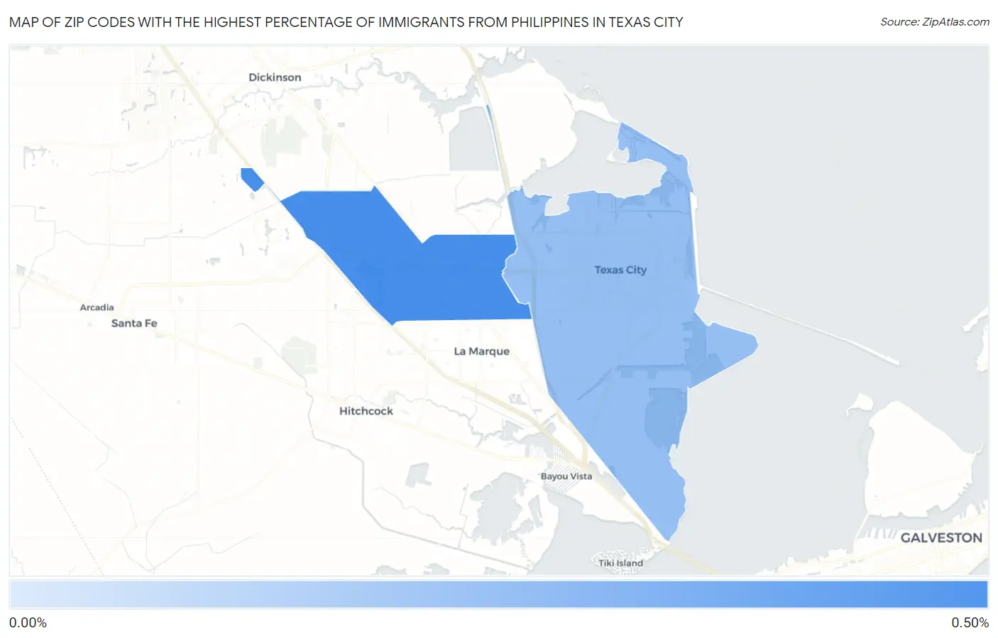 Zip Codes with the Highest Percentage of Immigrants from Philippines in Texas City Map