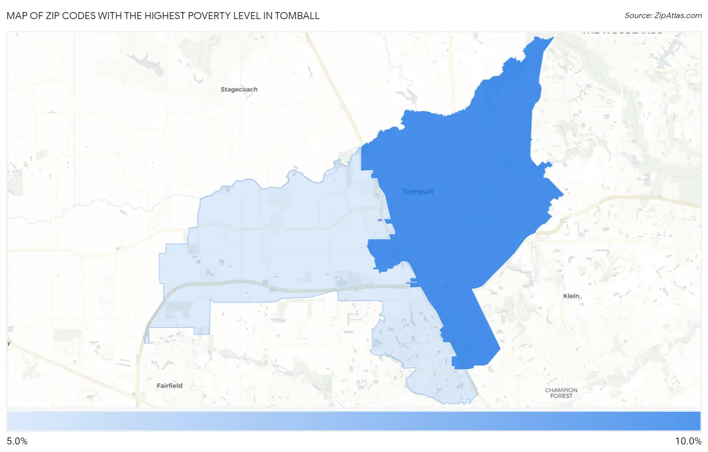 Zip Codes with the Highest Poverty Level in Tomball Map