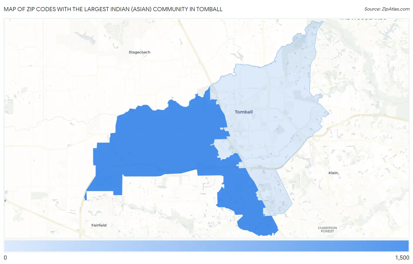 Zip Codes with the Largest Indian (Asian) Community in Tomball Map