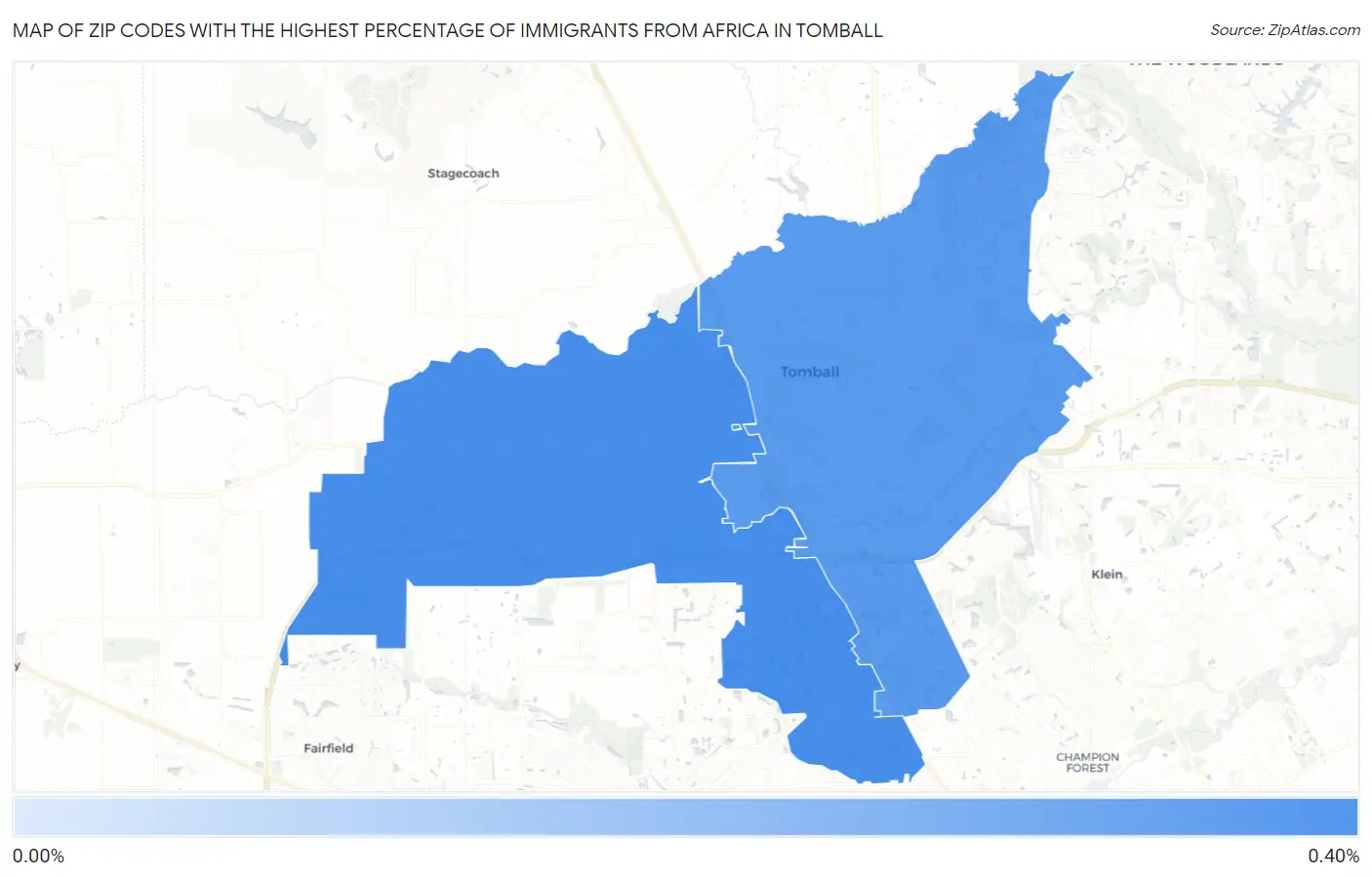 Zip Codes with the Highest Percentage of Immigrants from Africa in Tomball Map