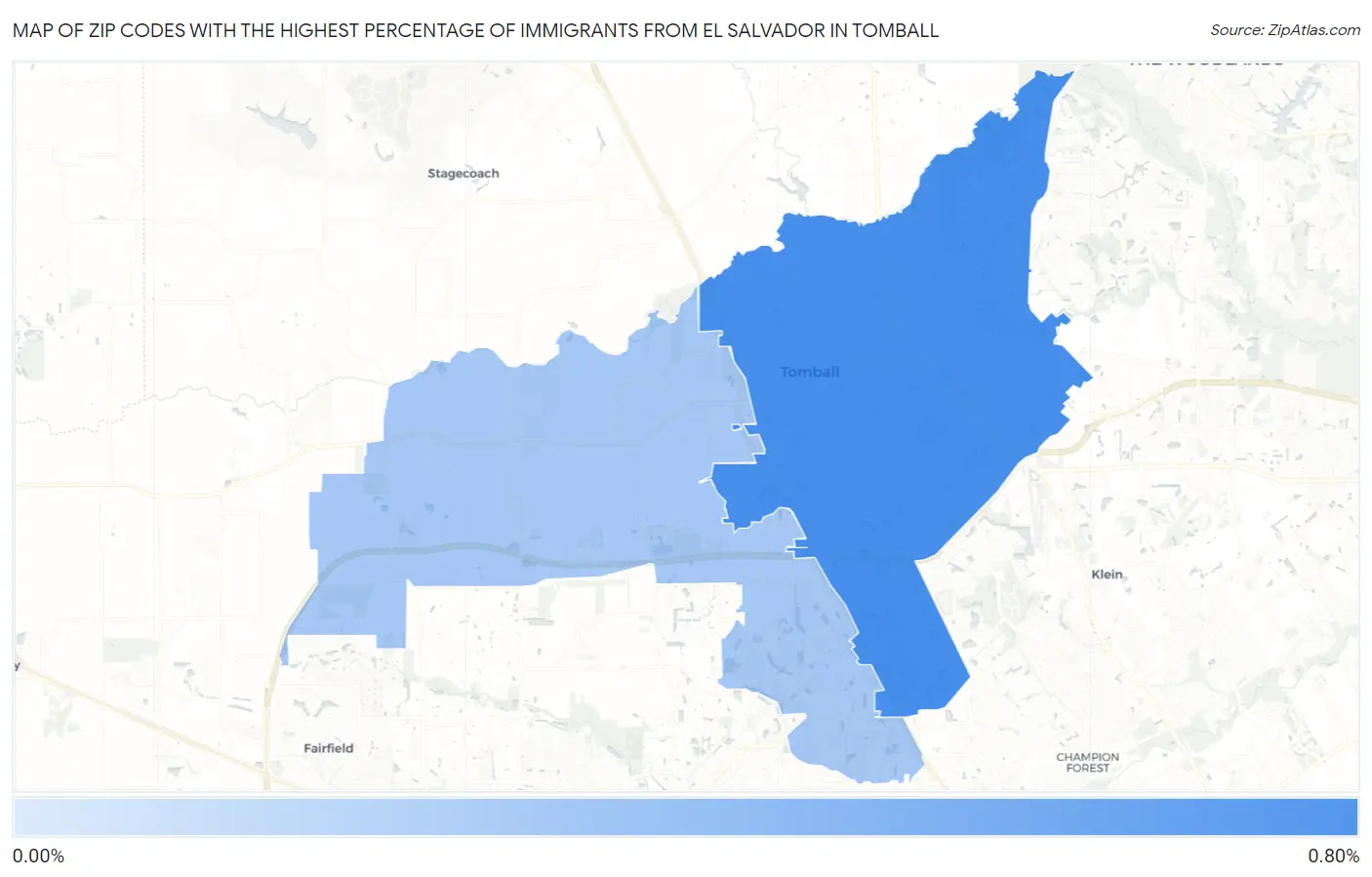 Zip Codes with the Highest Percentage of Immigrants from El Salvador in Tomball Map