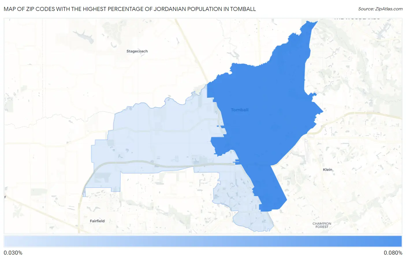 Zip Codes with the Highest Percentage of Jordanian Population in Tomball Map