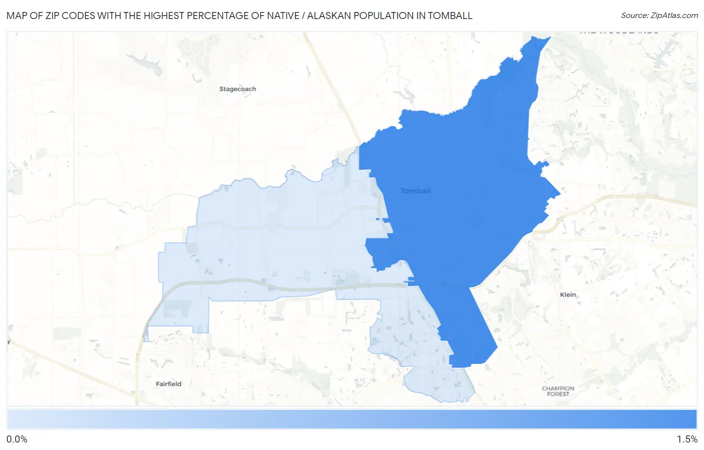 Zip Codes with the Highest Percentage of Native / Alaskan Population in Tomball Map