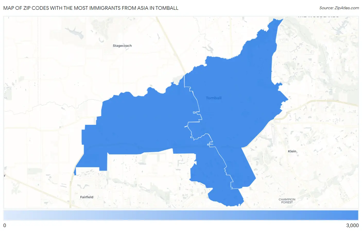 Zip Codes with the Most Immigrants from Asia in Tomball Map