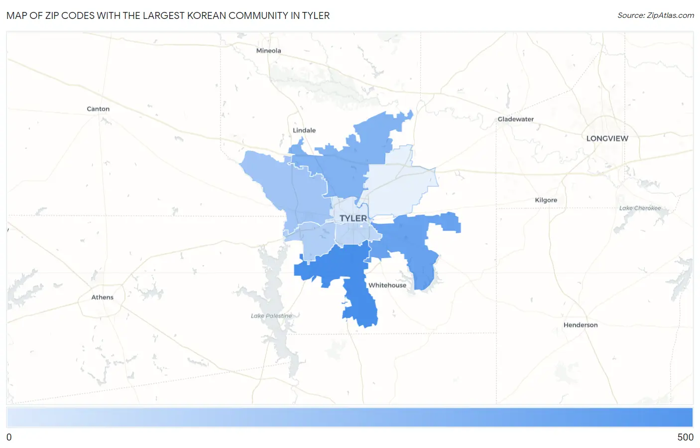 Zip Codes with the Largest Korean Community in Tyler Map