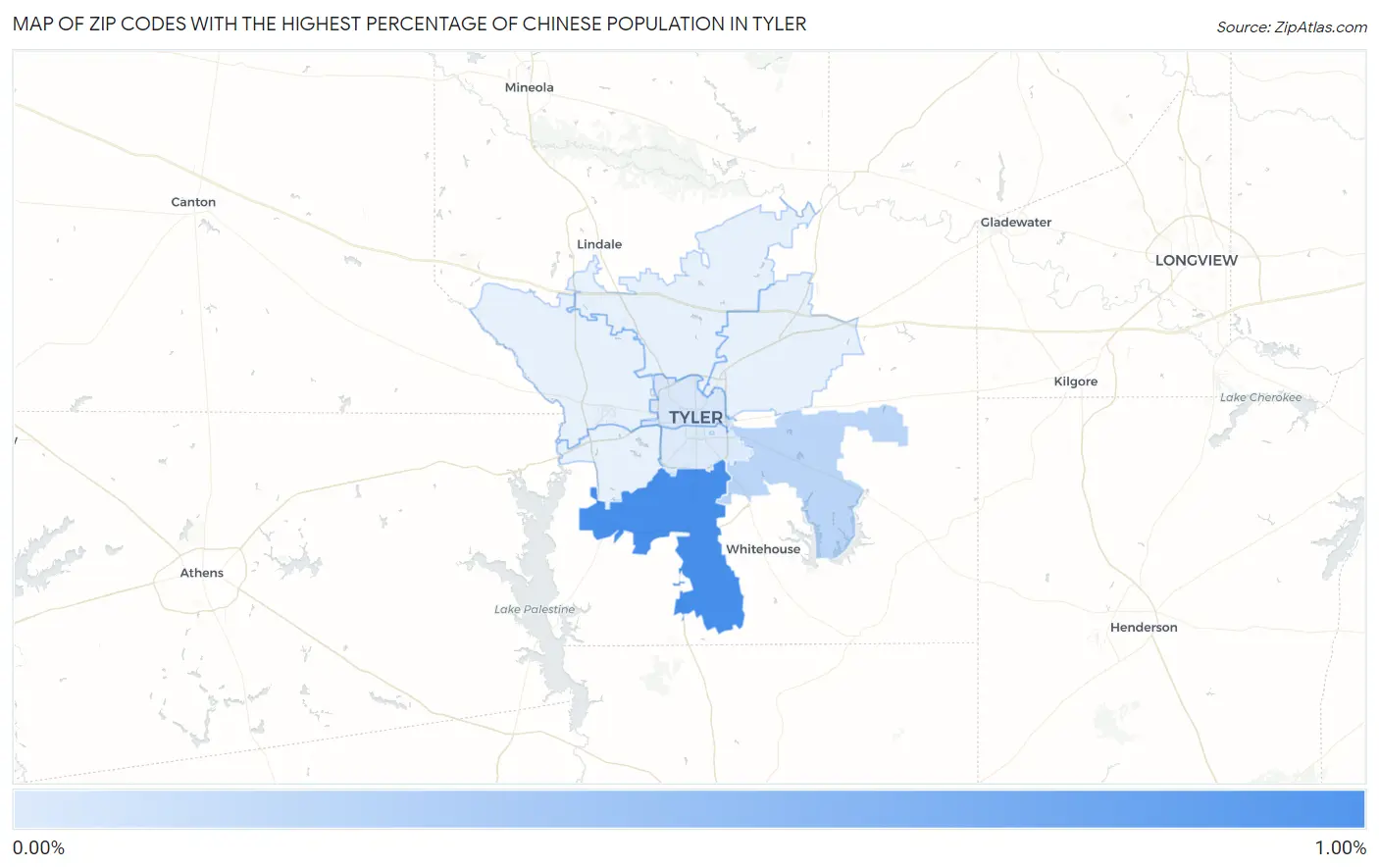 Zip Codes with the Highest Percentage of Chinese Population in Tyler Map