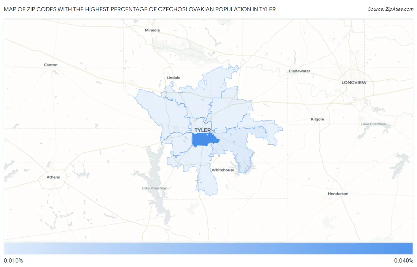 Zip Codes with the Highest Percentage of Czechoslovakian Population in Tyler Map