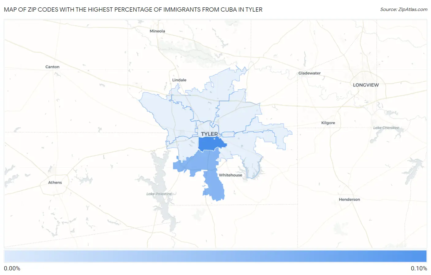 Zip Codes with the Highest Percentage of Immigrants from Cuba in Tyler Map