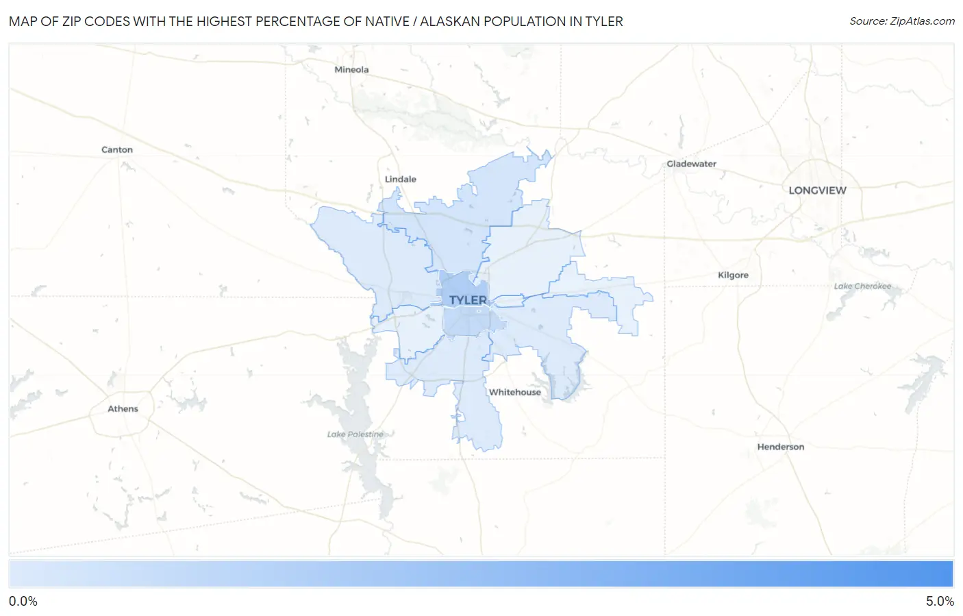 Zip Codes with the Highest Percentage of Native / Alaskan Population in Tyler Map