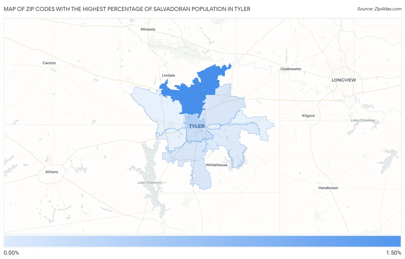 Zip Codes with the Highest Percentage of Salvadoran Population in Tyler Map