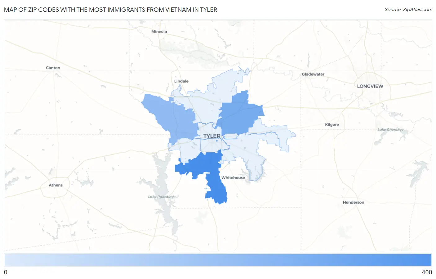 Zip Codes with the Most Immigrants from Vietnam in Tyler Map