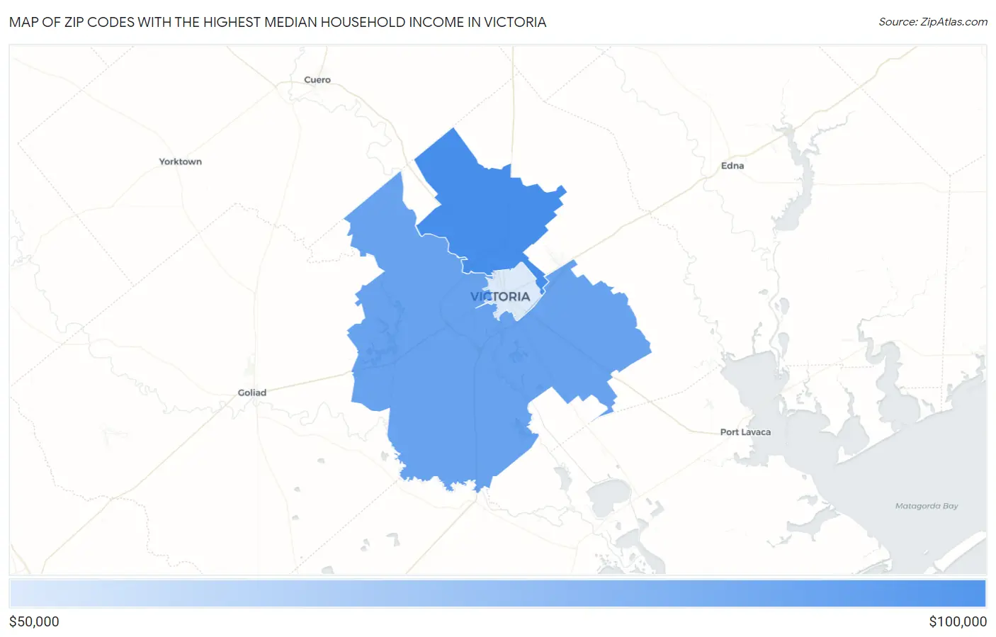 Zip Codes with the Highest Median Household Income in Victoria Map