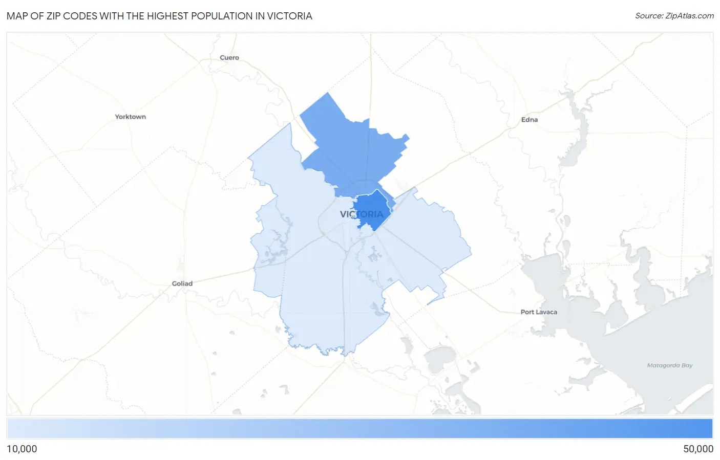 Zip Codes with the Highest Population in Victoria Map
