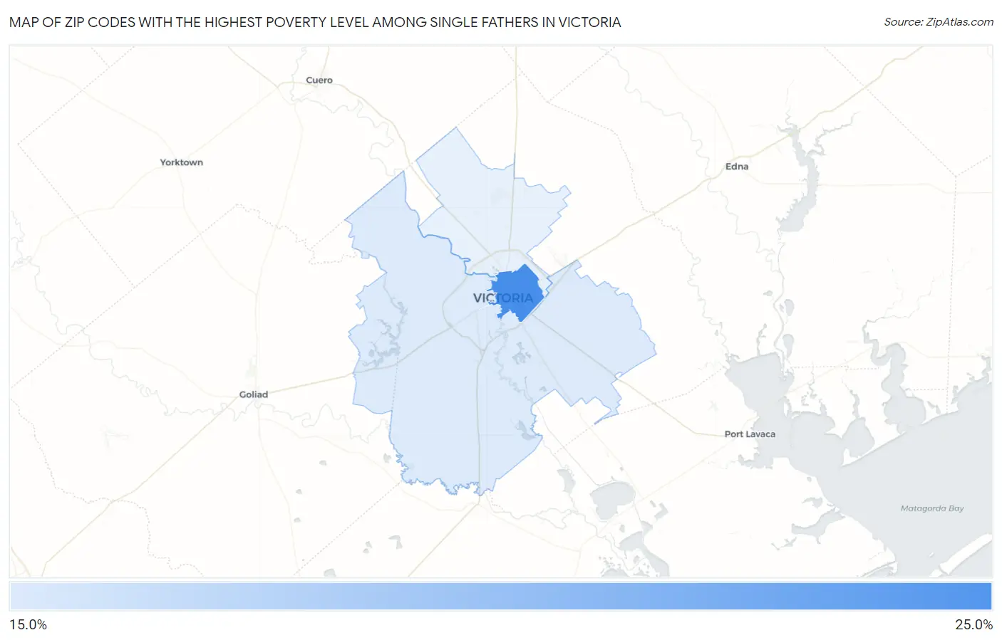 Zip Codes with the Highest Poverty Level Among Single Fathers in Victoria Map