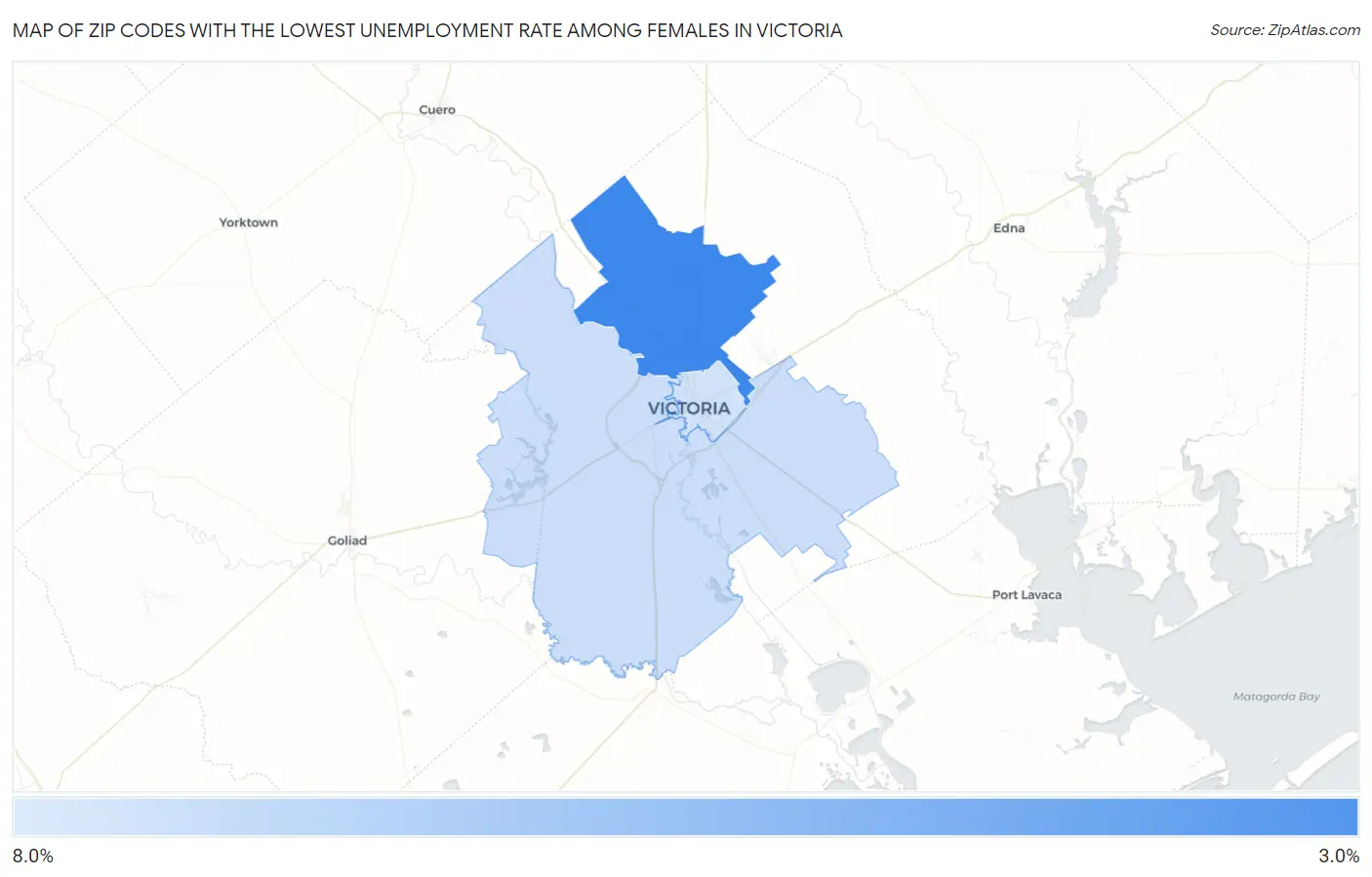 Zip Codes with the Lowest Unemployment Rate Among Females in Victoria Map