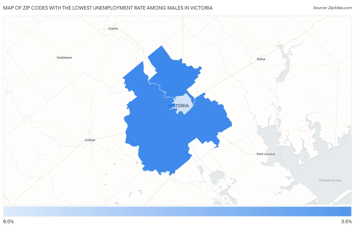 Zip Codes with the Lowest Unemployment Rate Among Males in Victoria Map