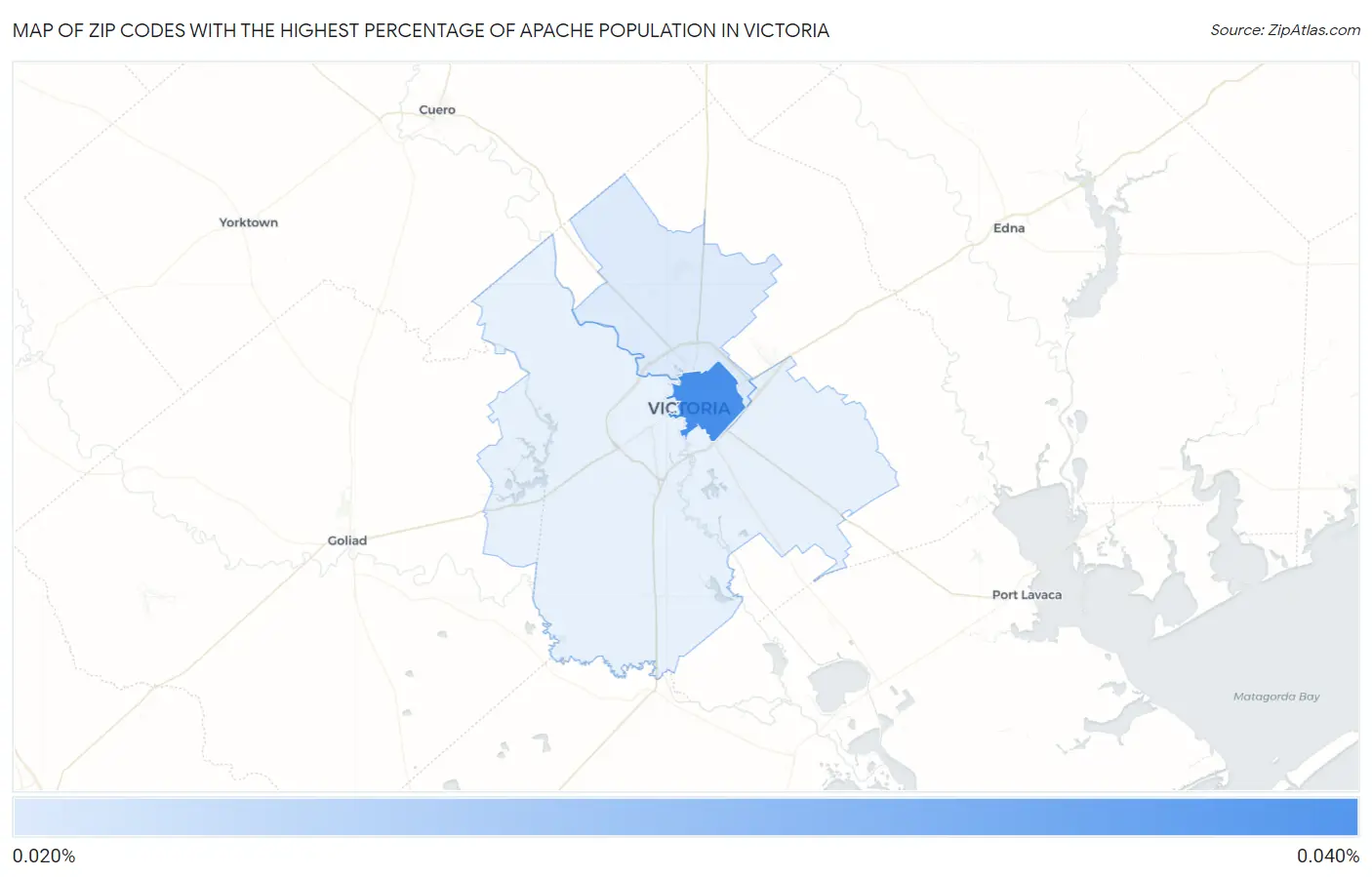 Zip Codes with the Highest Percentage of Apache Population in Victoria Map