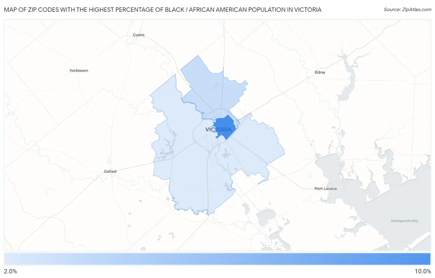 Zip Codes with the Highest Percentage of Black / African American Population in Victoria Map