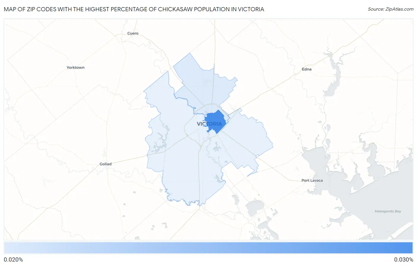 Zip Codes with the Highest Percentage of Chickasaw Population in Victoria Map