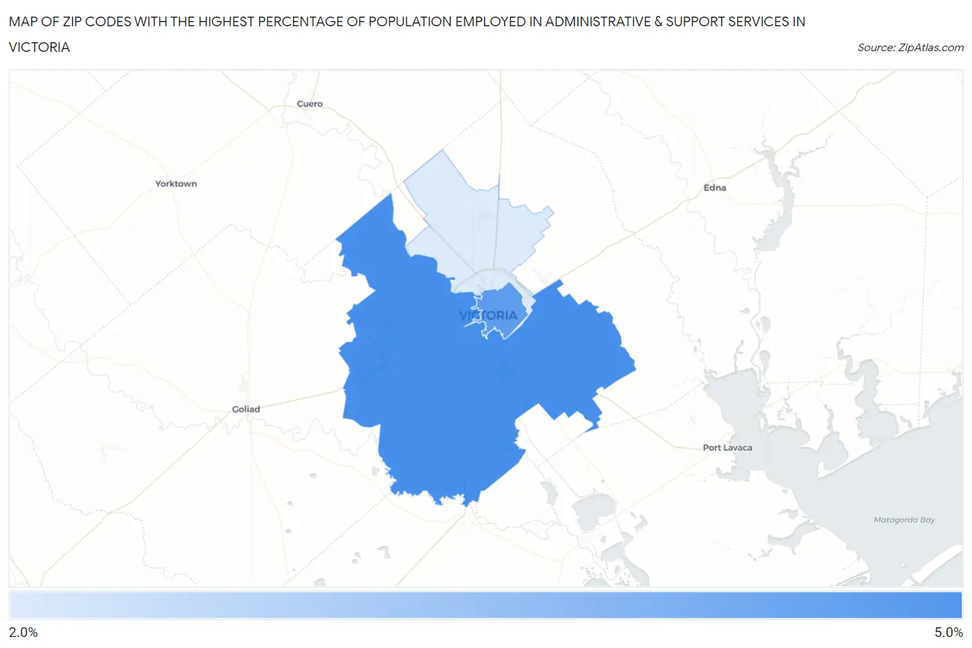 Zip Codes with the Highest Percentage of Population Employed in Administrative & Support Services in Victoria Map