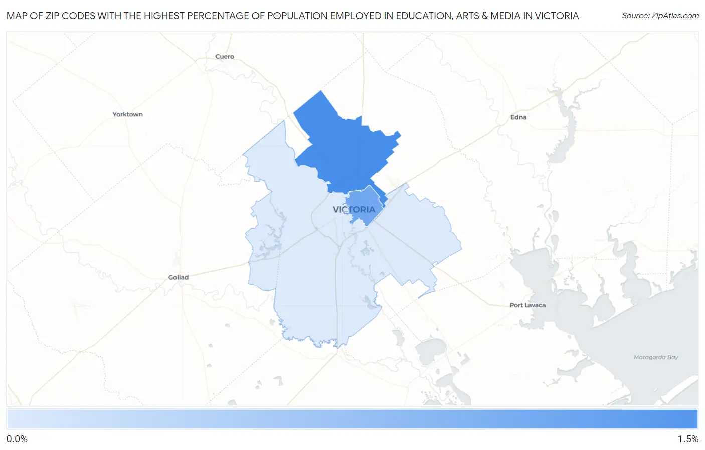 Zip Codes with the Highest Percentage of Population Employed in Education, Arts & Media in Victoria Map