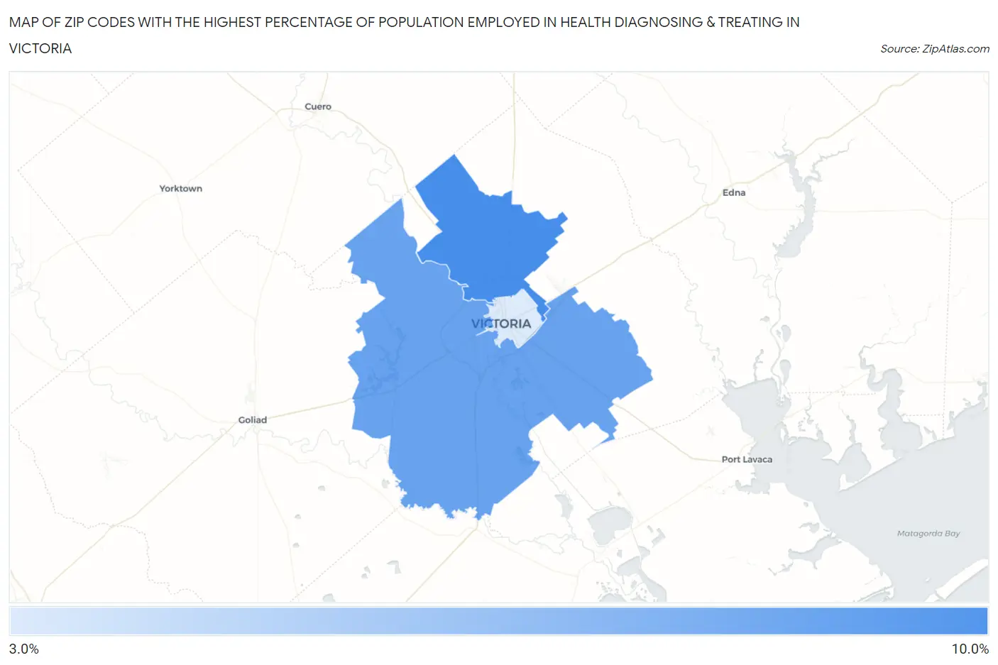 Zip Codes with the Highest Percentage of Population Employed in Health Diagnosing & Treating in Victoria Map