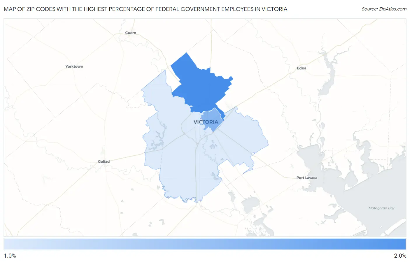 Zip Codes with the Highest Percentage of Federal Government Employees in Victoria Map