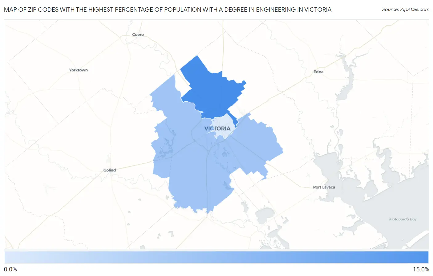 Zip Codes with the Highest Percentage of Population with a Degree in Engineering in Victoria Map
