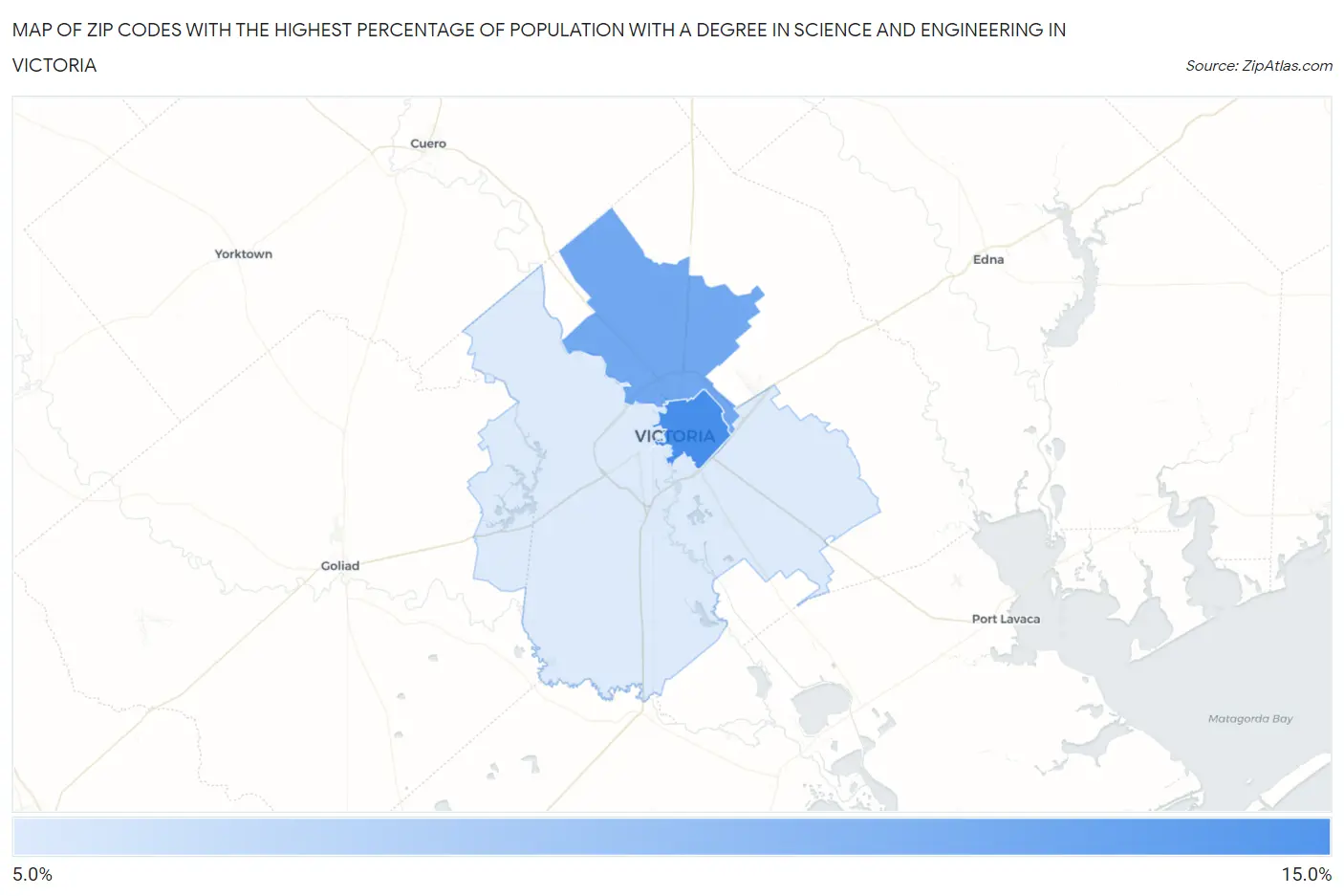 Zip Codes with the Highest Percentage of Population with a Degree in Science and Engineering in Victoria Map