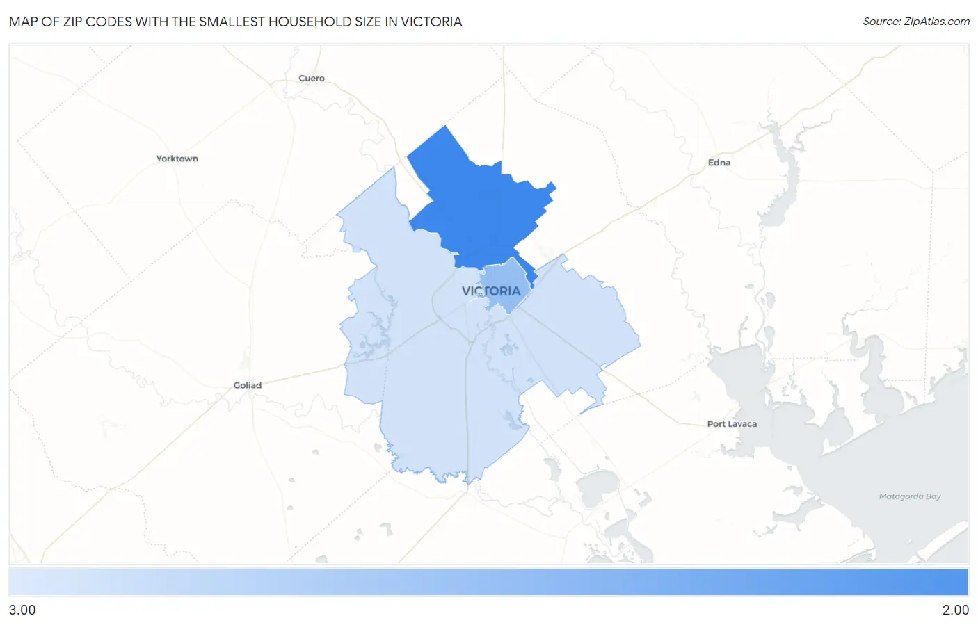 Zip Codes with the Smallest Household Size in Victoria Map
