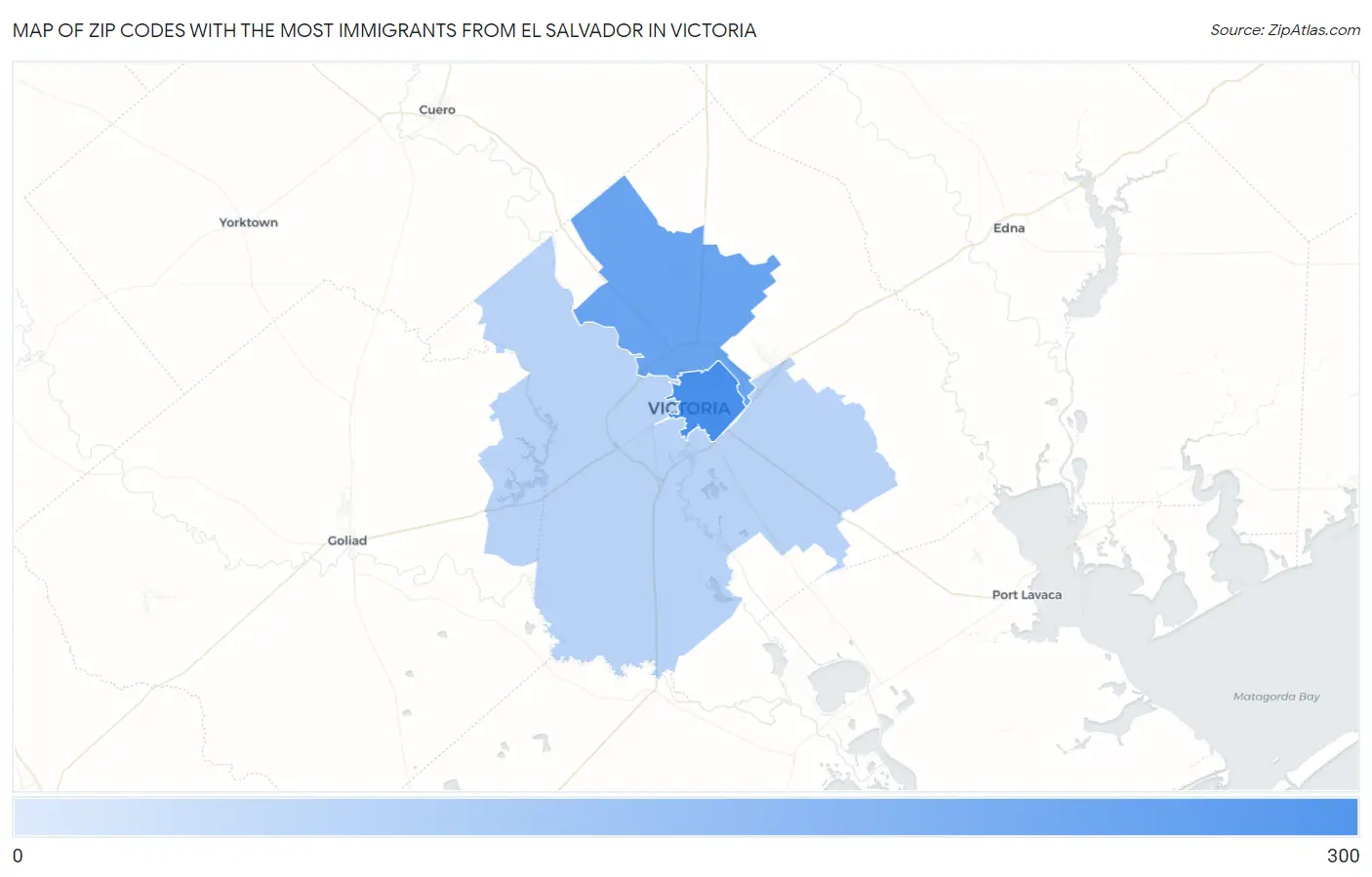 Zip Codes with the Most Immigrants from El Salvador in Victoria Map
