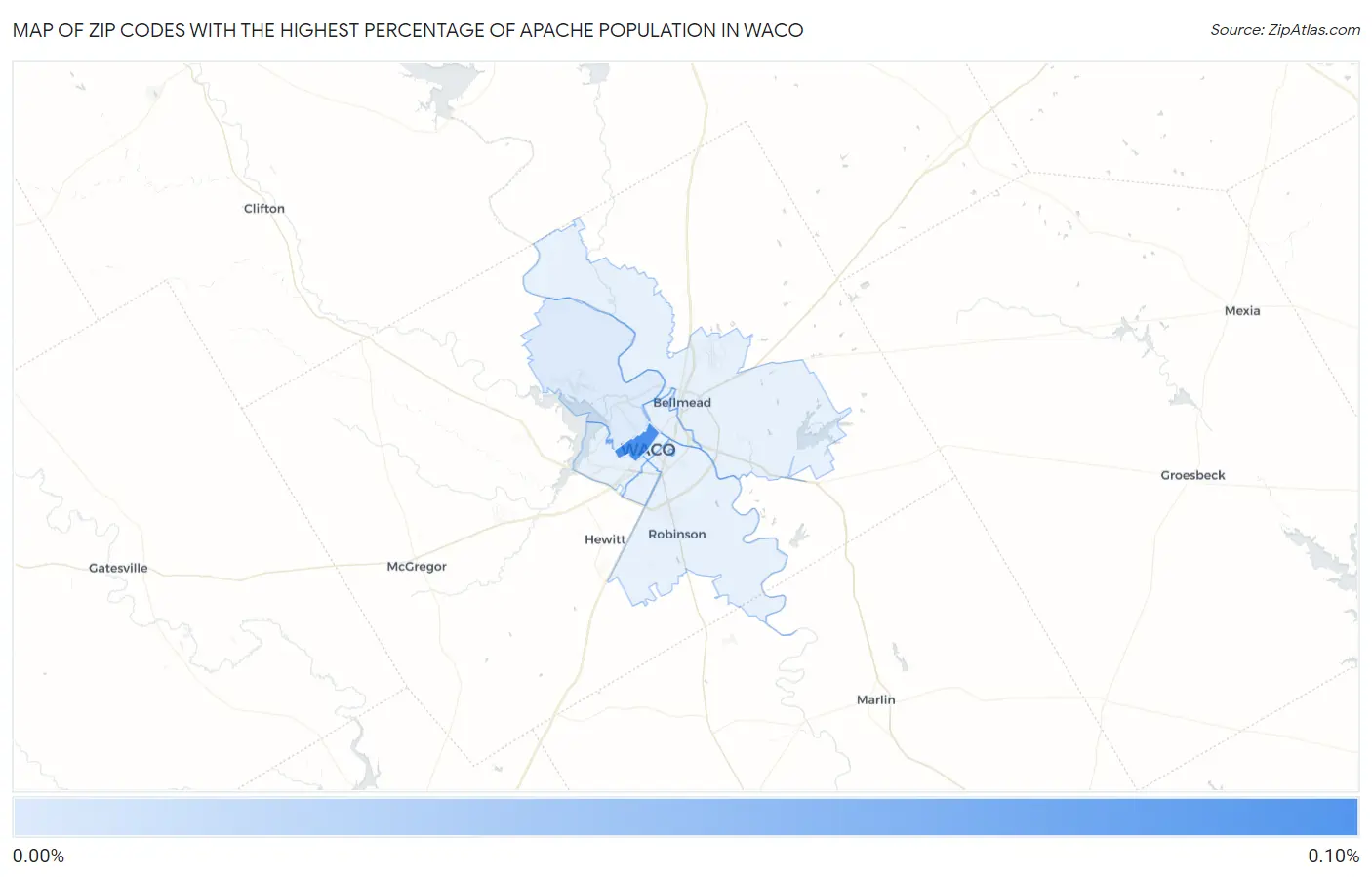 Zip Codes with the Highest Percentage of Apache Population in Waco Map