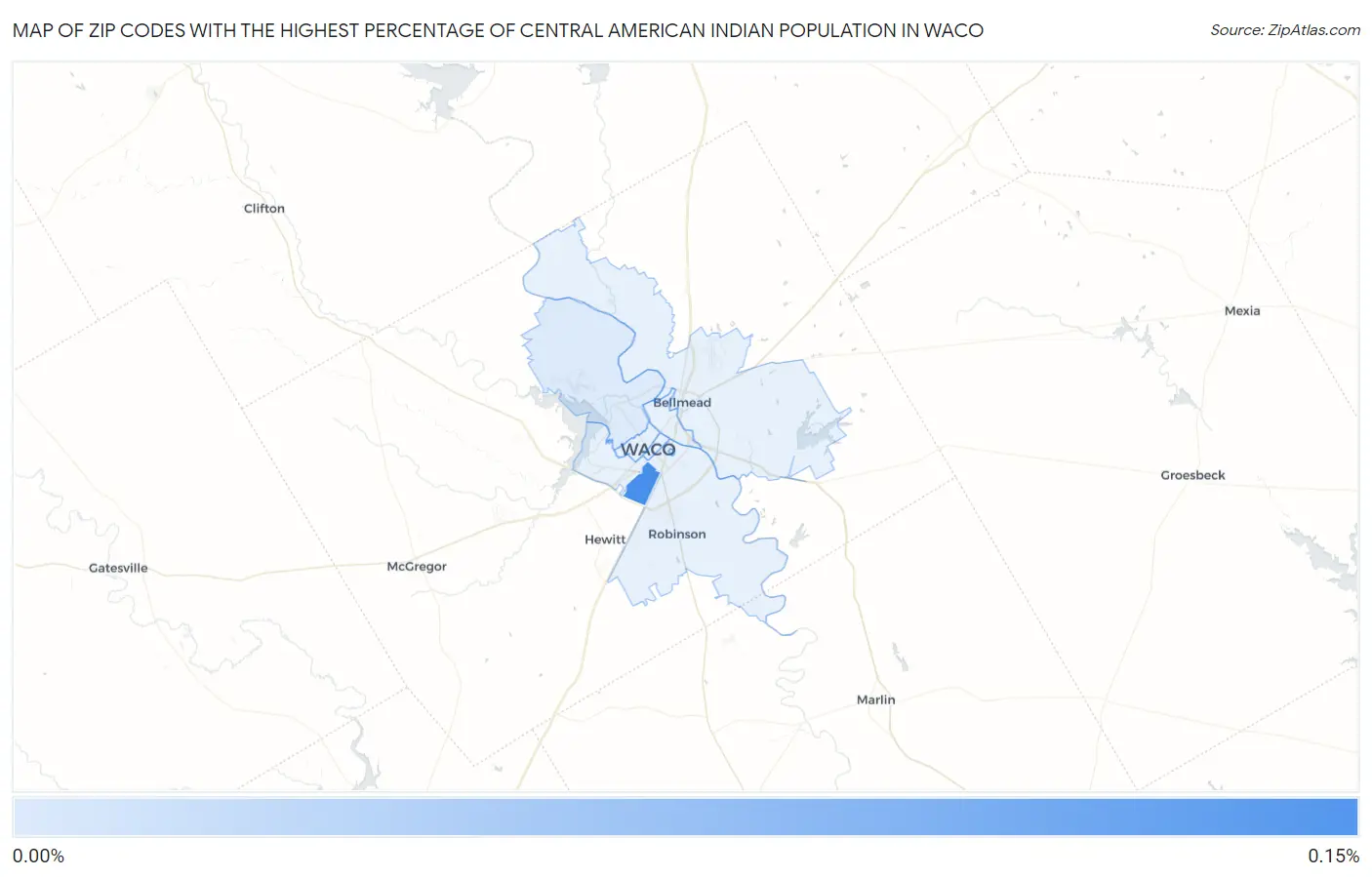 Zip Codes with the Highest Percentage of Central American Indian Population in Waco Map