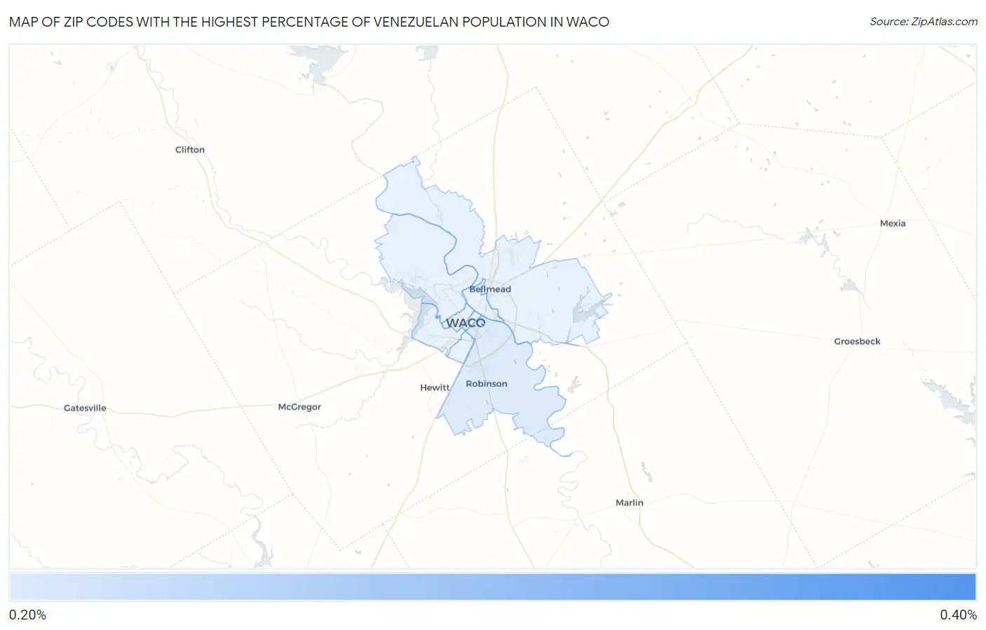 Zip Codes with the Highest Percentage of Venezuelan Population in Waco Map