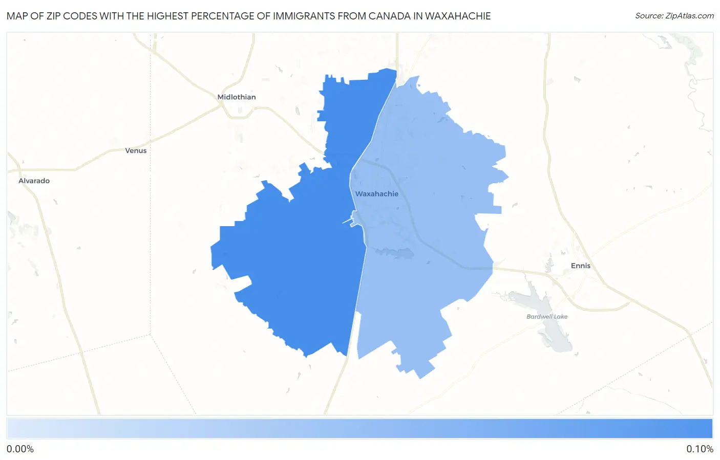 Zip Codes with the Highest Percentage of Immigrants from Canada in Waxahachie Map