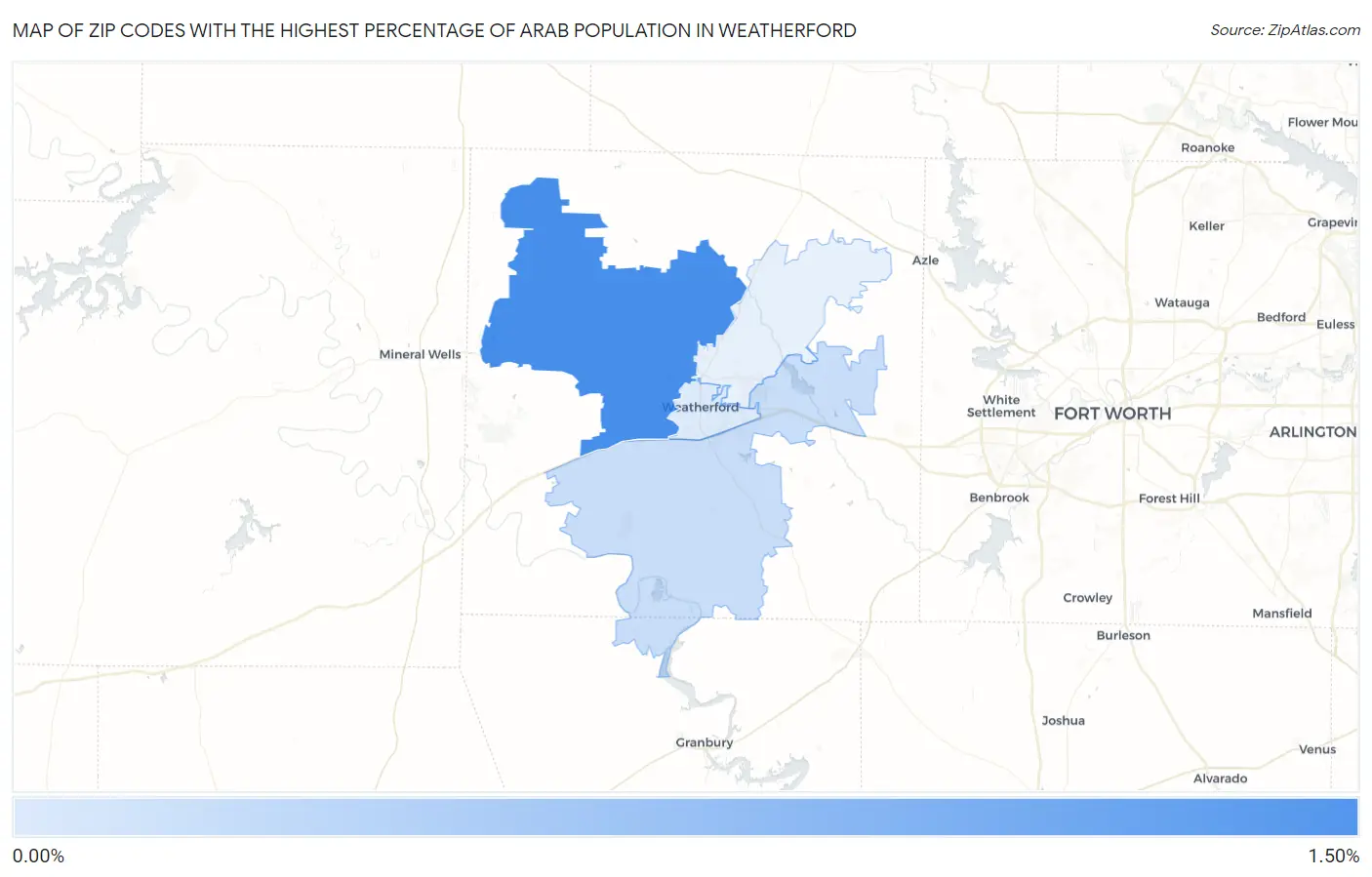 Zip Codes with the Highest Percentage of Arab Population in Weatherford Map