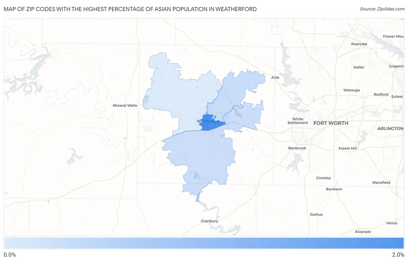 Zip Codes with the Highest Percentage of Asian Population in Weatherford Map