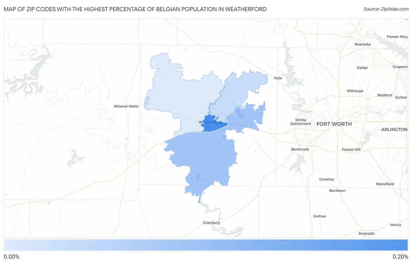 Zip Codes with the Highest Percentage of Belgian Population in Weatherford Map