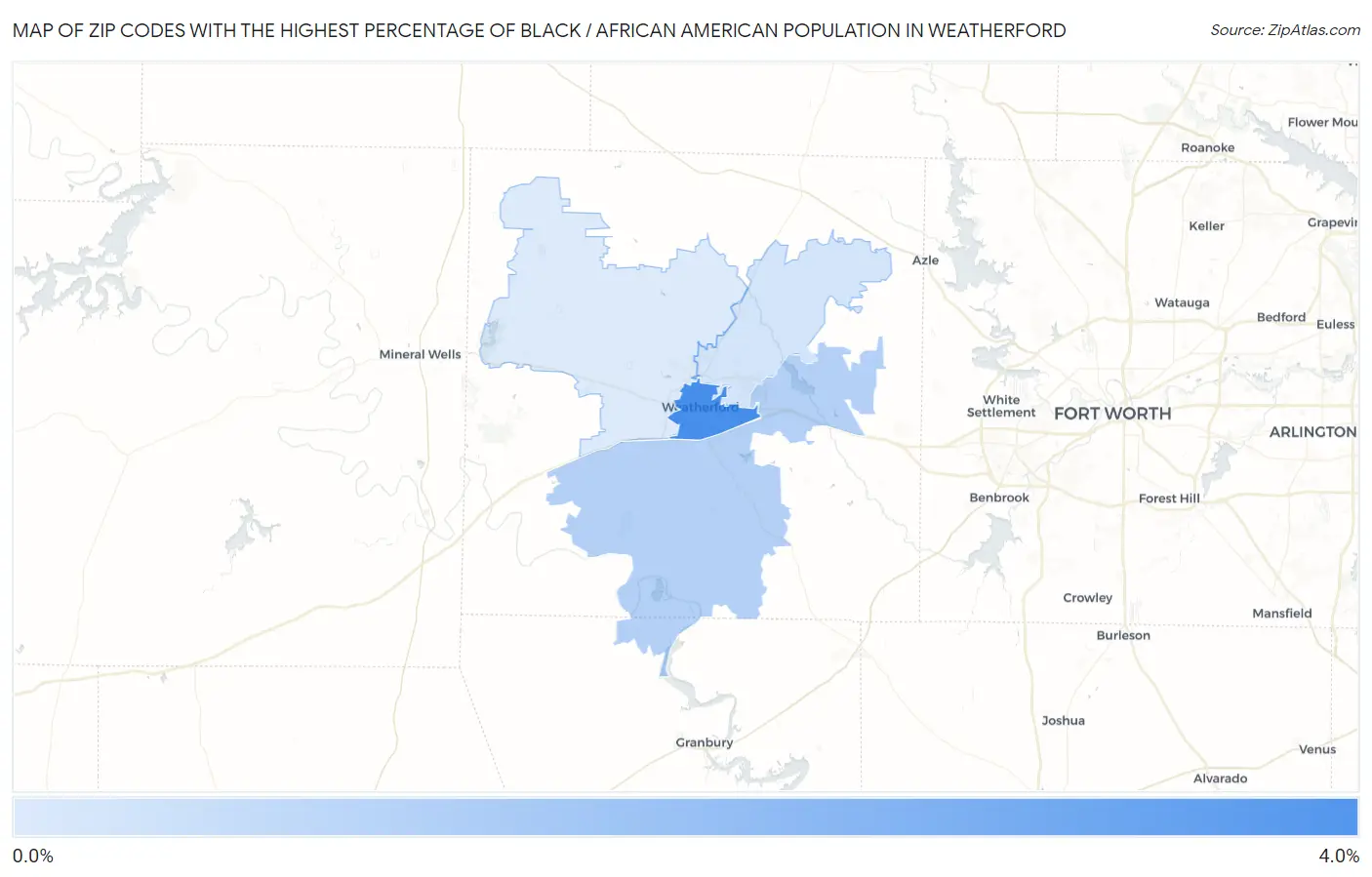 Zip Codes with the Highest Percentage of Black / African American Population in Weatherford Map