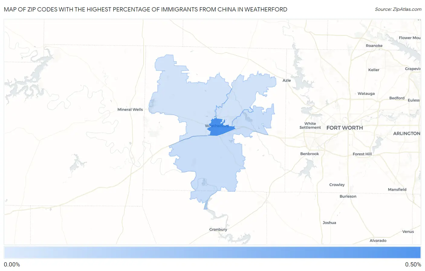 Zip Codes with the Highest Percentage of Immigrants from China in Weatherford Map