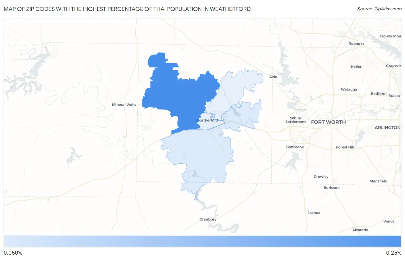 Zip Codes with the Highest Percentage of Thai Population in Weatherford Map
