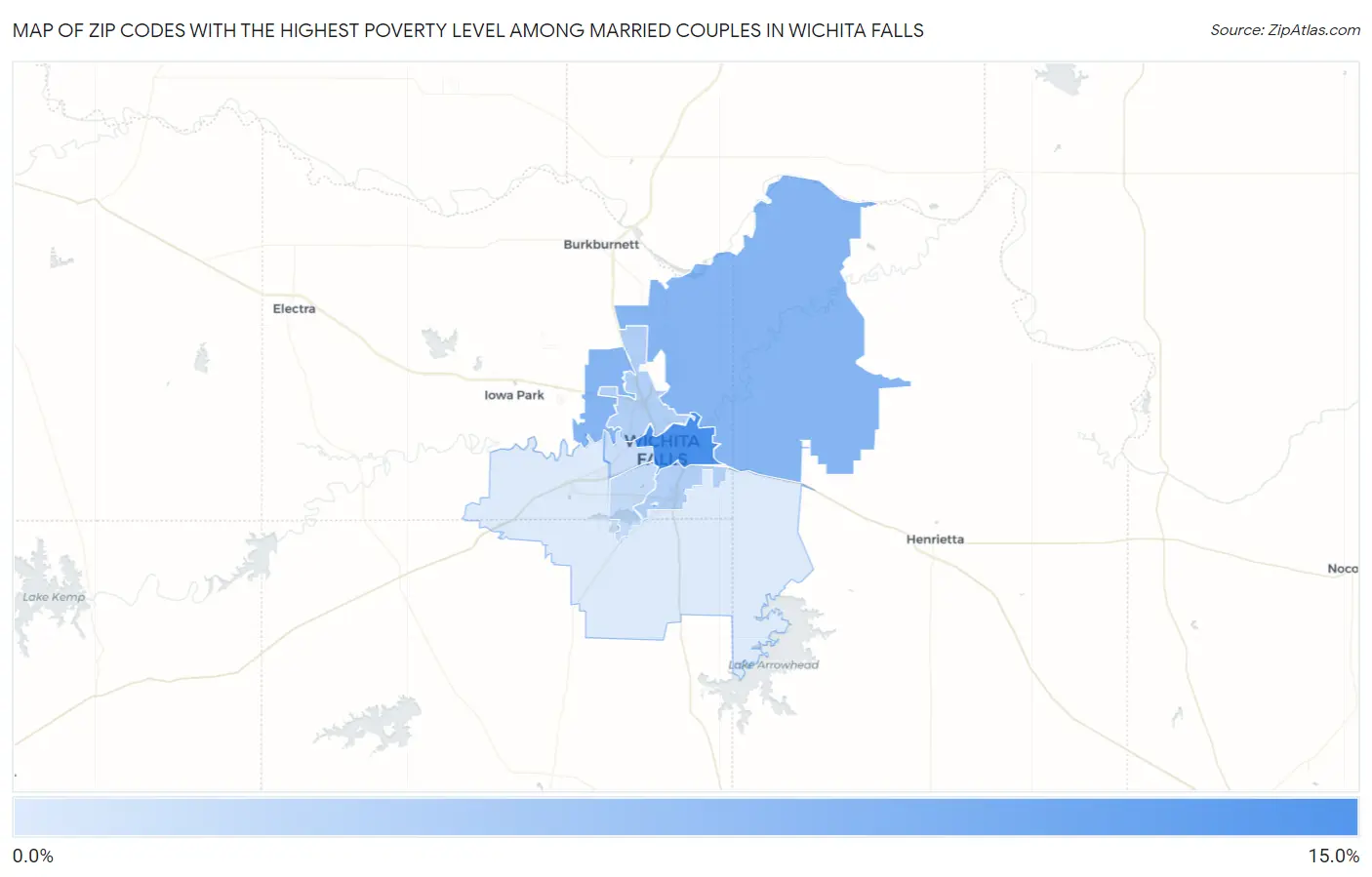Zip Codes with the Highest Poverty Level Among Married Couples in Wichita Falls Map