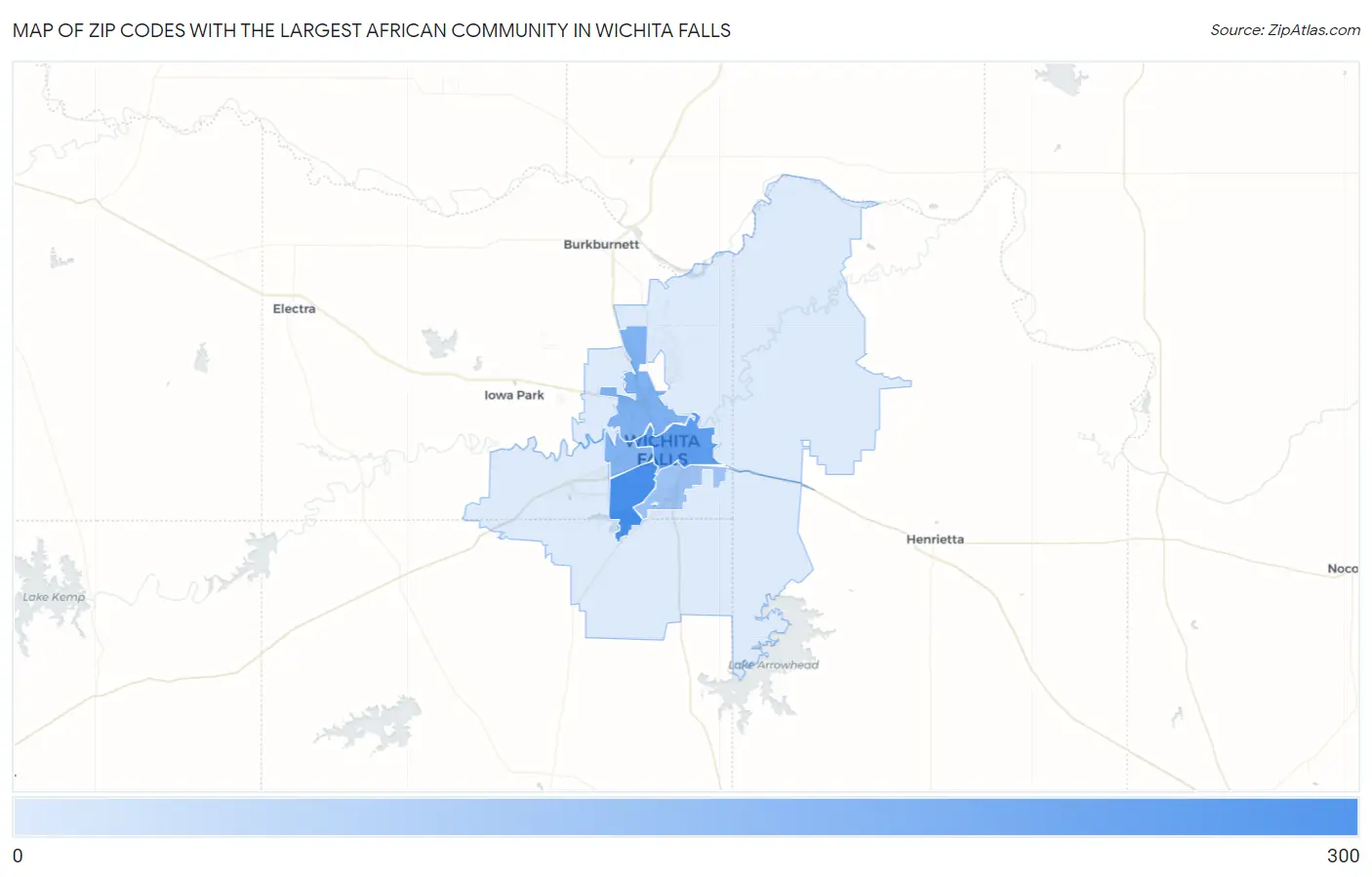 Zip Codes with the Largest African Community in Wichita Falls Map
