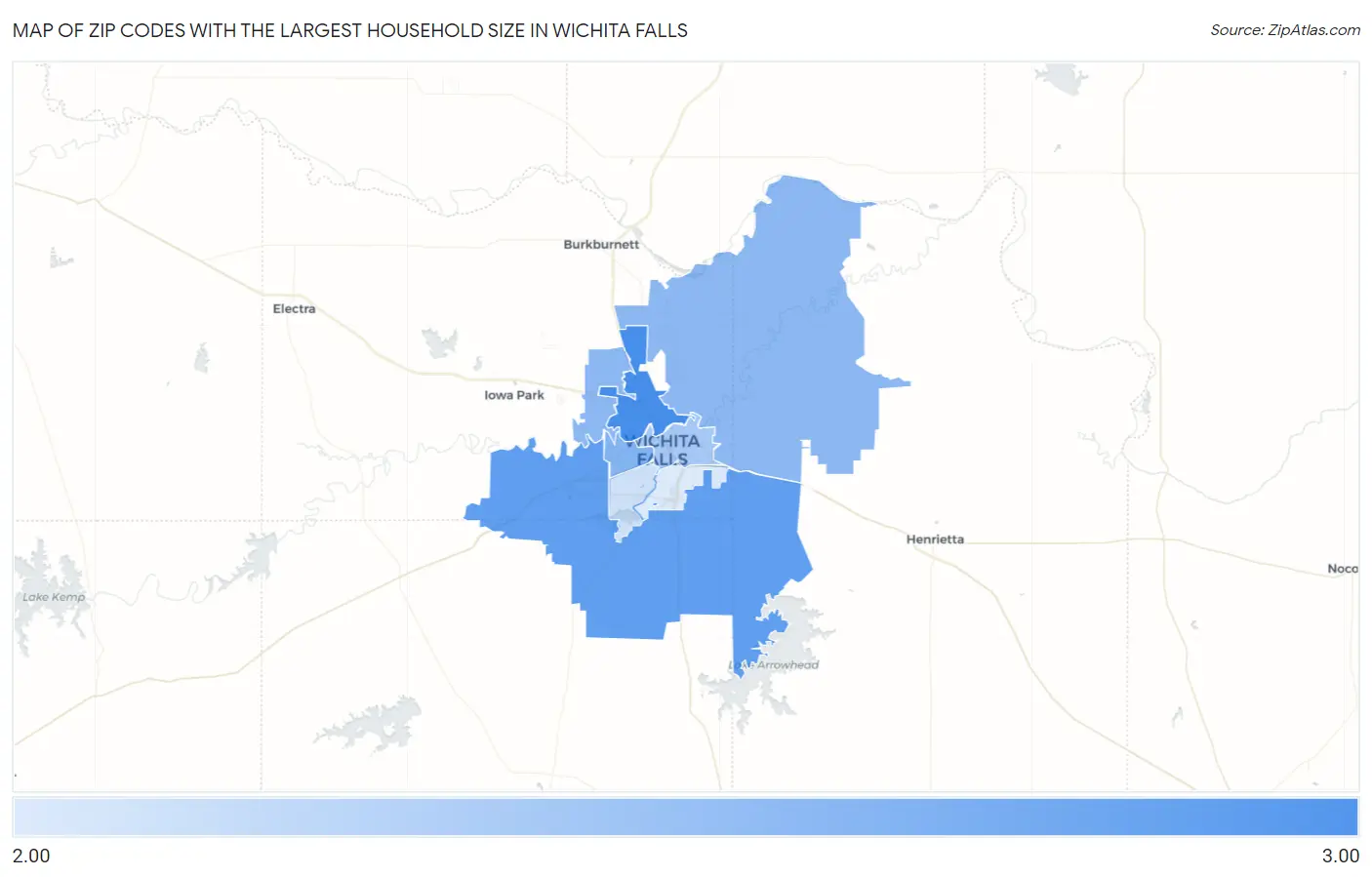 Zip Codes with the Largest Household Size in Wichita Falls Map