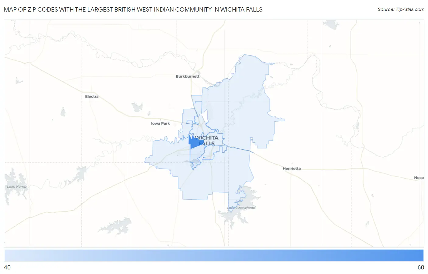 Zip Codes with the Largest British West Indian Community in Wichita Falls Map