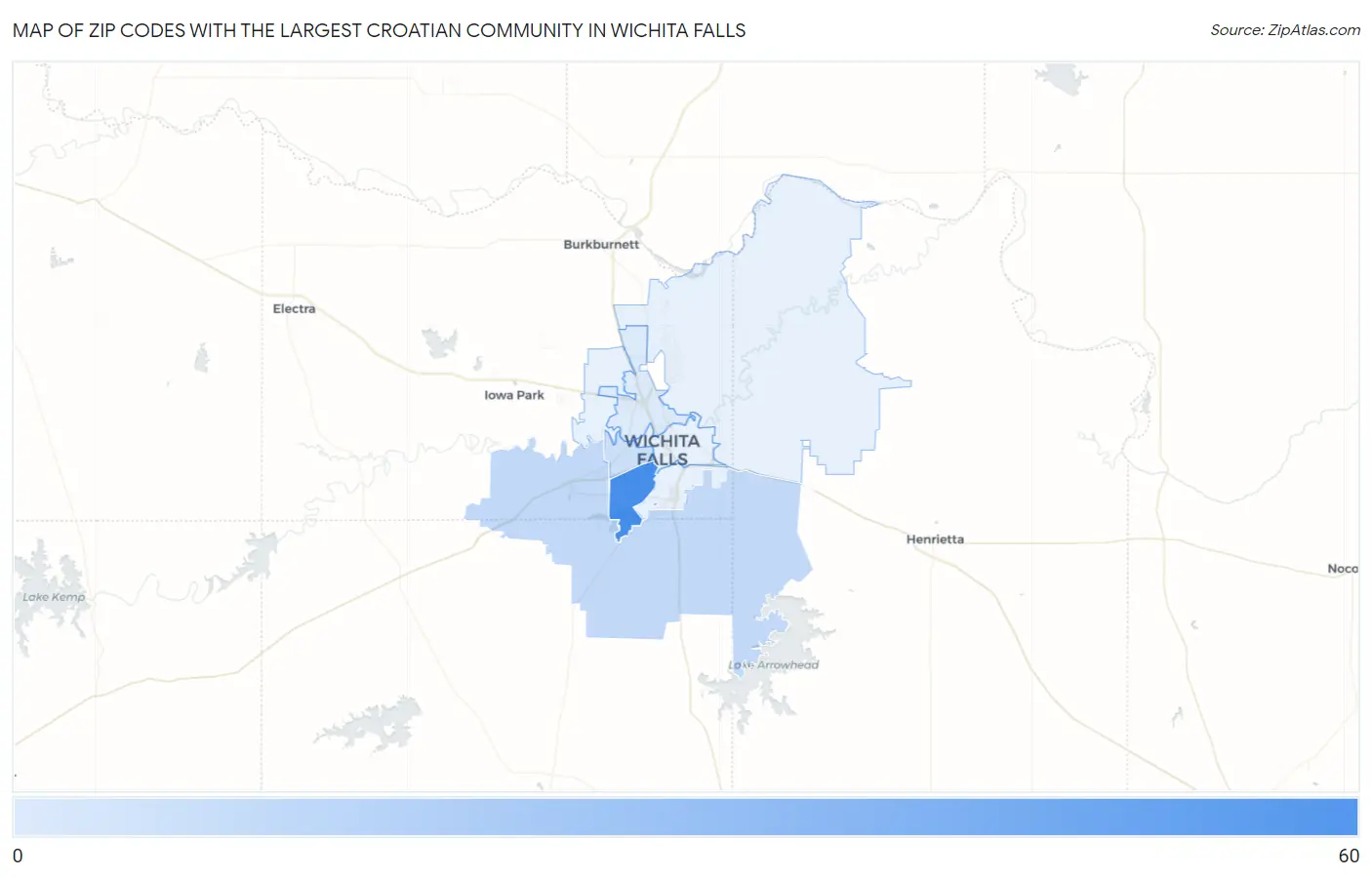 Zip Codes with the Largest Croatian Community in Wichita Falls Map